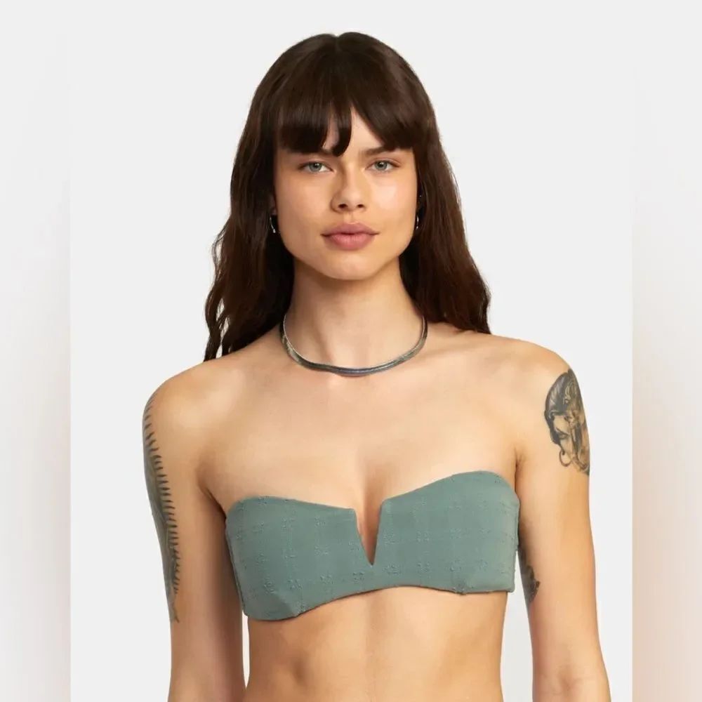 NWT- RVCA-GREETINGS V WIRE BANDEAU BIKINI TOP- JADE- Size XL